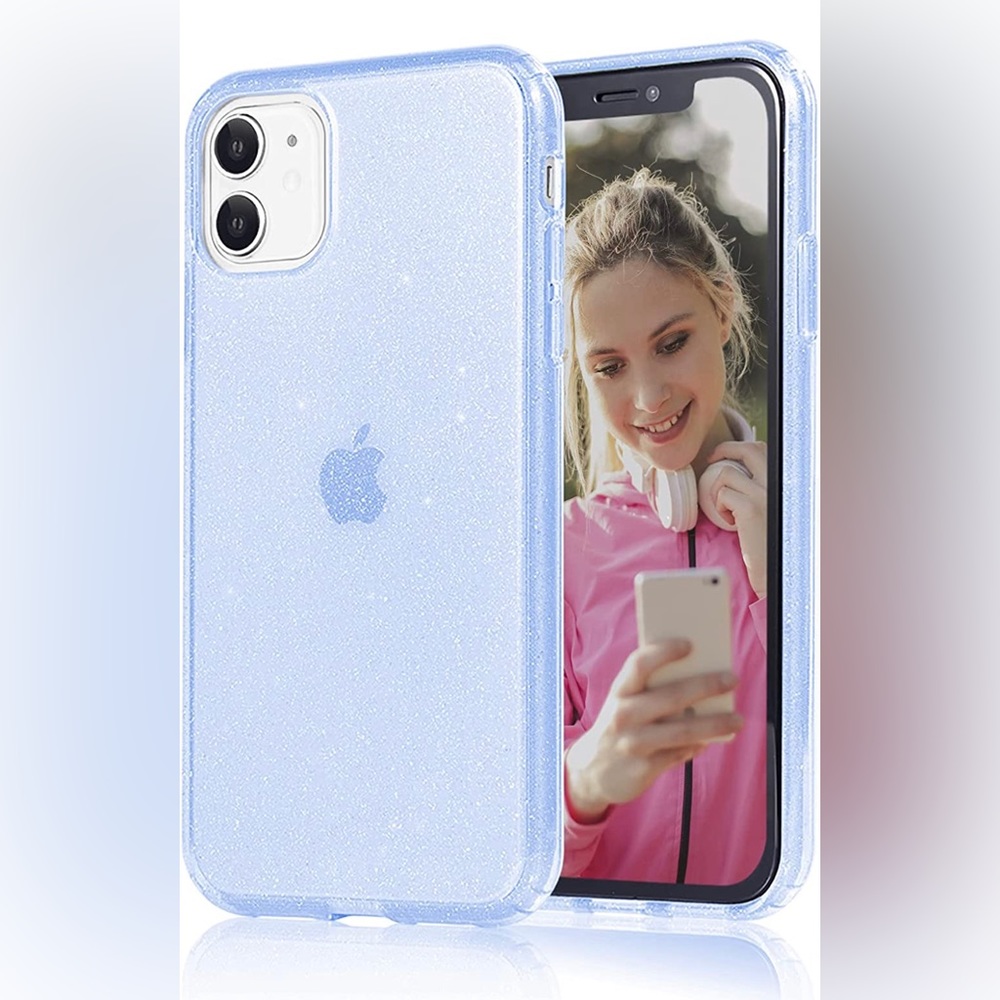 JJGoo iPhone 11 Case, BLUE GLITTER, Flexible Cases for Women Girls (6.1 inch)
